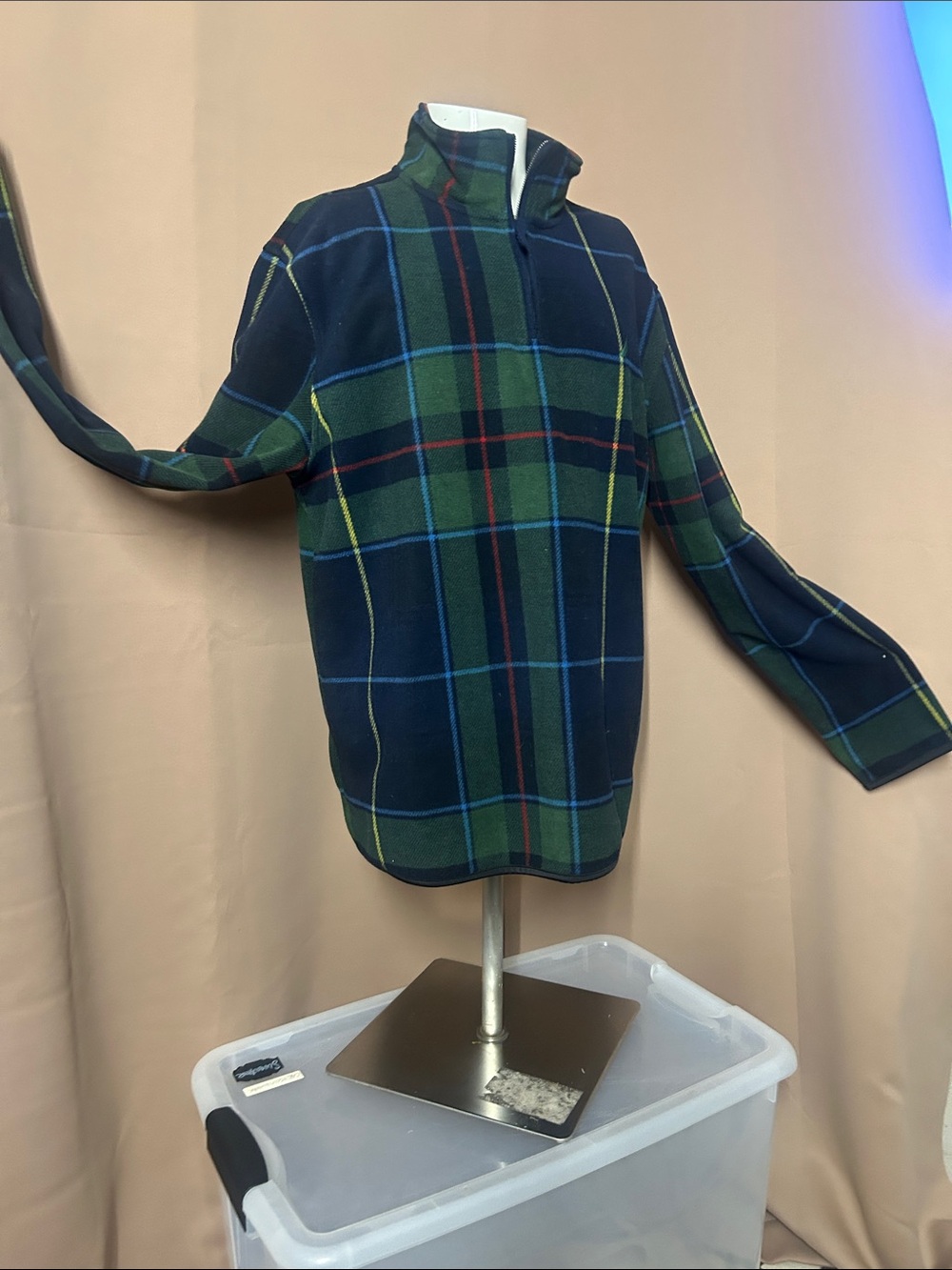 Nautica Green & Navy Plaid Quarter-Zip Pullover